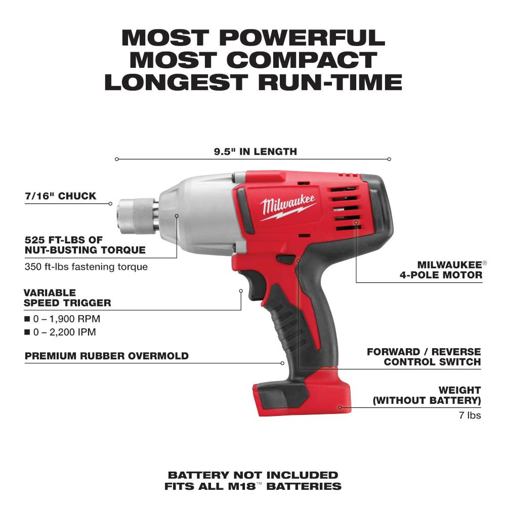 Bare Tool IN STOCK Milwaukee 2665-20 M18 7/16" Hex Impact Wrench