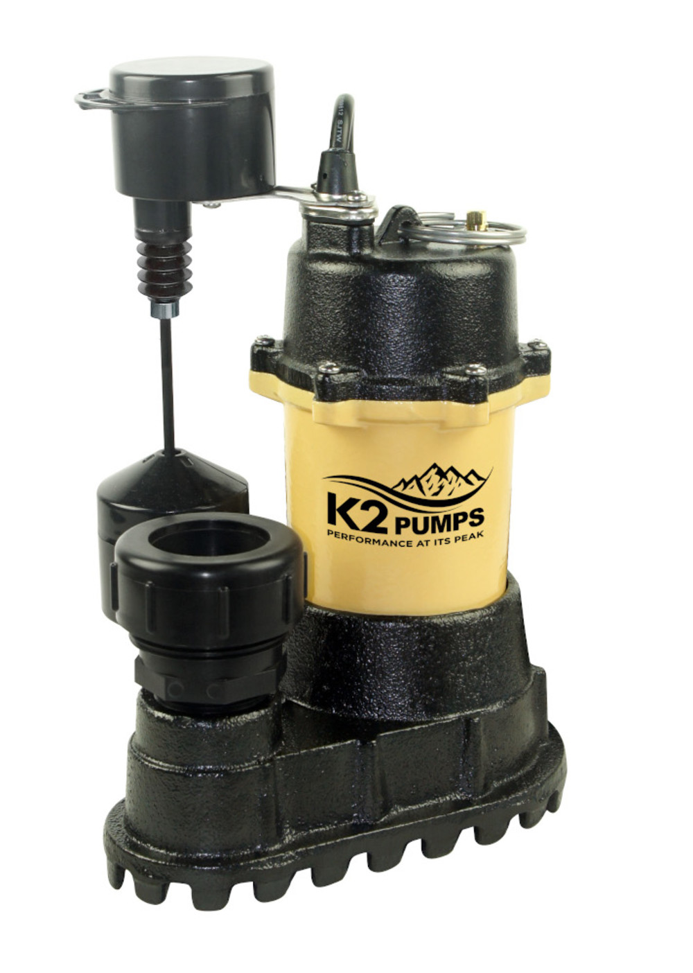 K2 Pumps Submersible Sump Pump 1/2 HP Cast Iron with Piggyback Vertical Switch