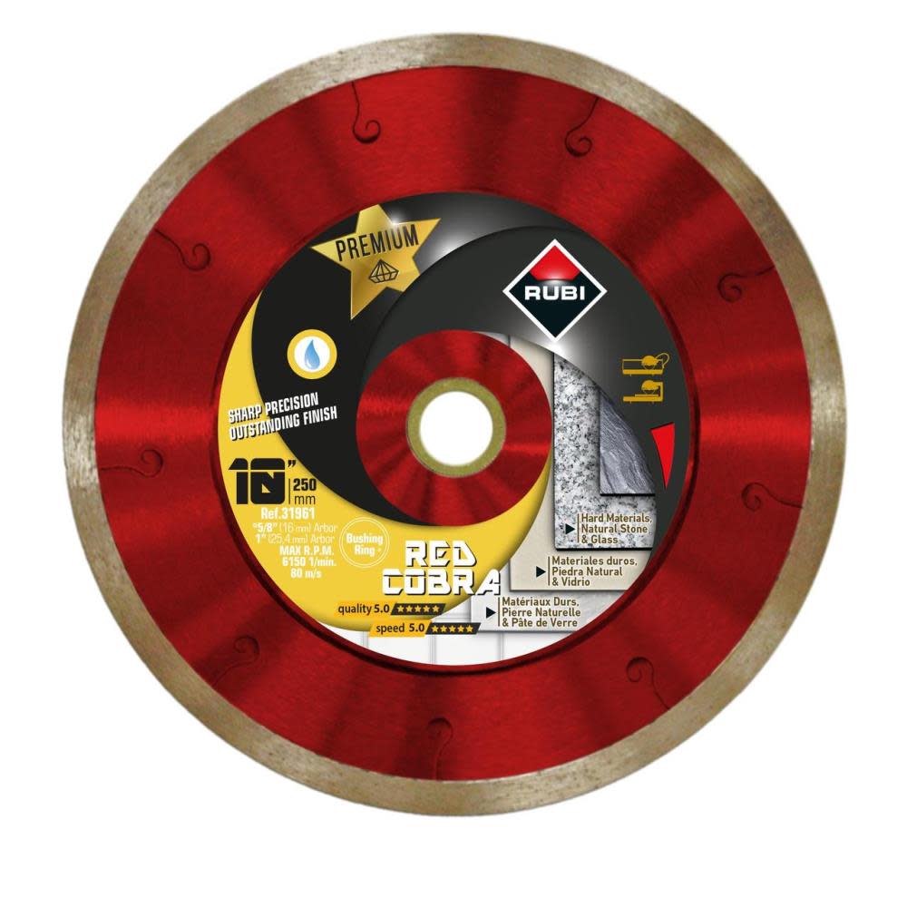 Premium Red Cobra Wet 10 In. Diamond Blade (5/8 and 1 Arbor) - 31961R - By Brand  sku 31961R