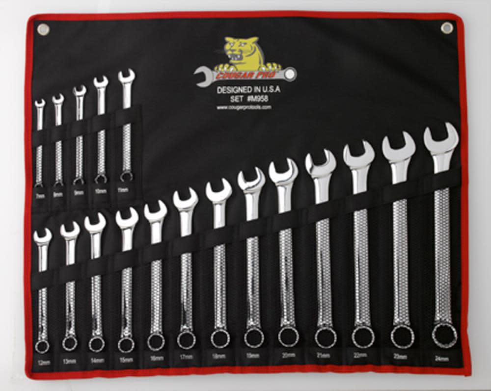 Cougar Pro 18 pc. Full Polish Combination Wrench Set Metric (7mm to 24mm)