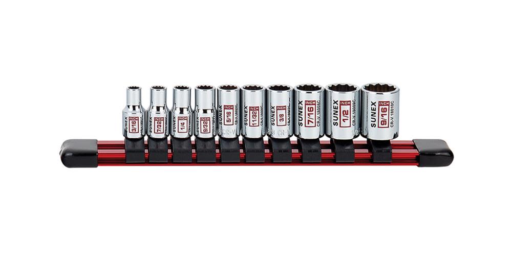 1/4 In. Dr 12 Pt Standard SAE Socket Rail 10 Pc Set