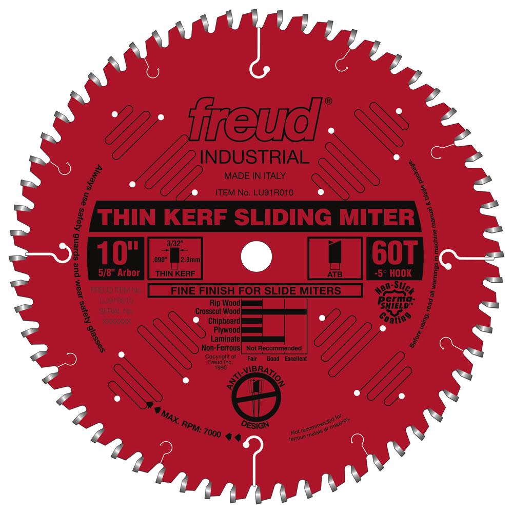 

Freud 10" Thin Kerf Sliding Compound Miter Blade with Perma-SHIELD Coating