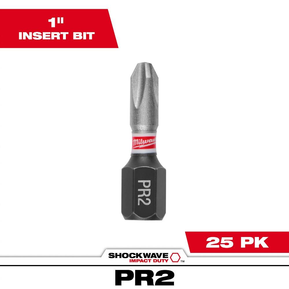 Milwaukee SHOCKWAVE Impact Phillips #2 Drywall Insert Bits 25PK