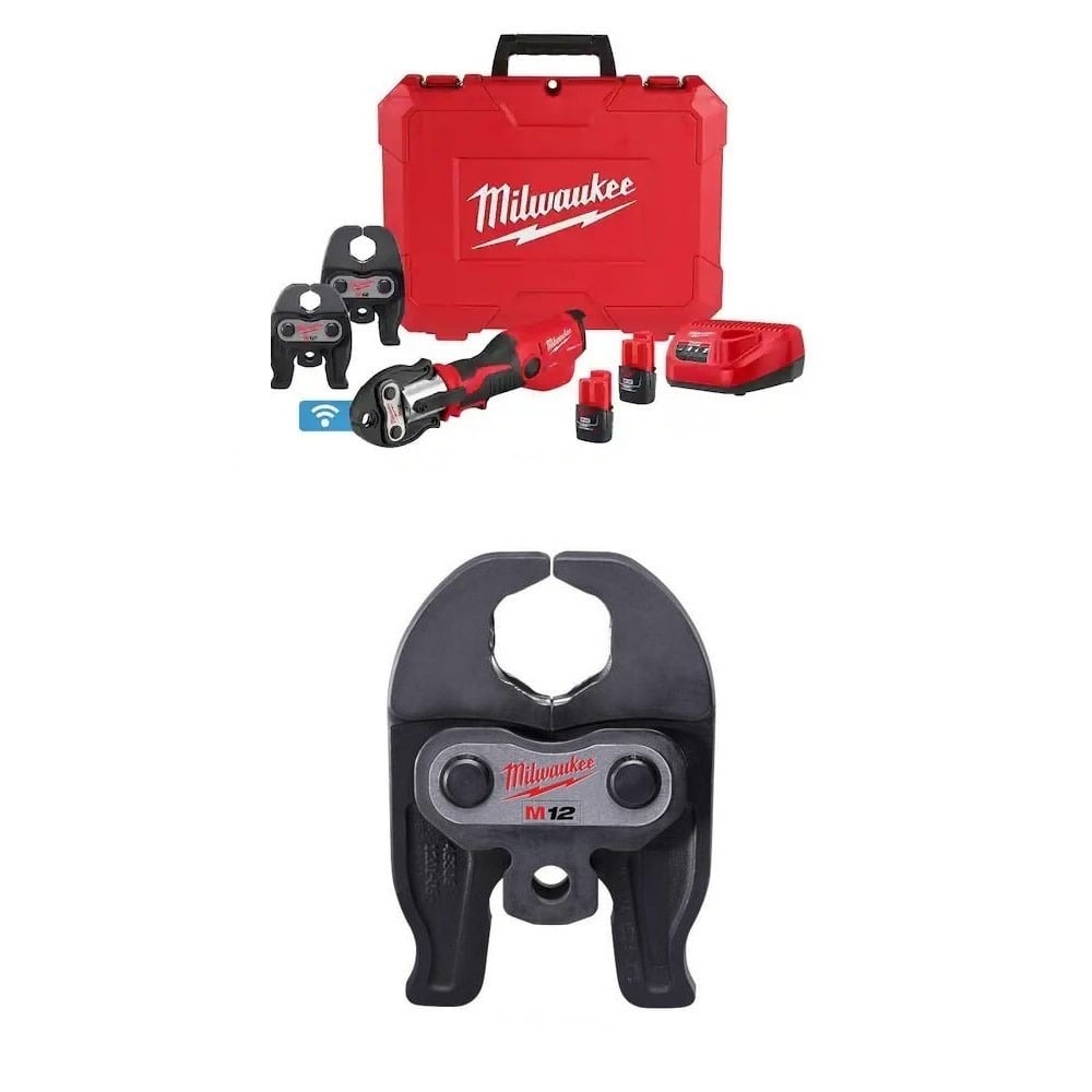 Milwaukee M12 Press Tool with 1/2 - 1 Inch Jaws Kit and 1-1/4 Inch CTS-V Press Jaw Bundle