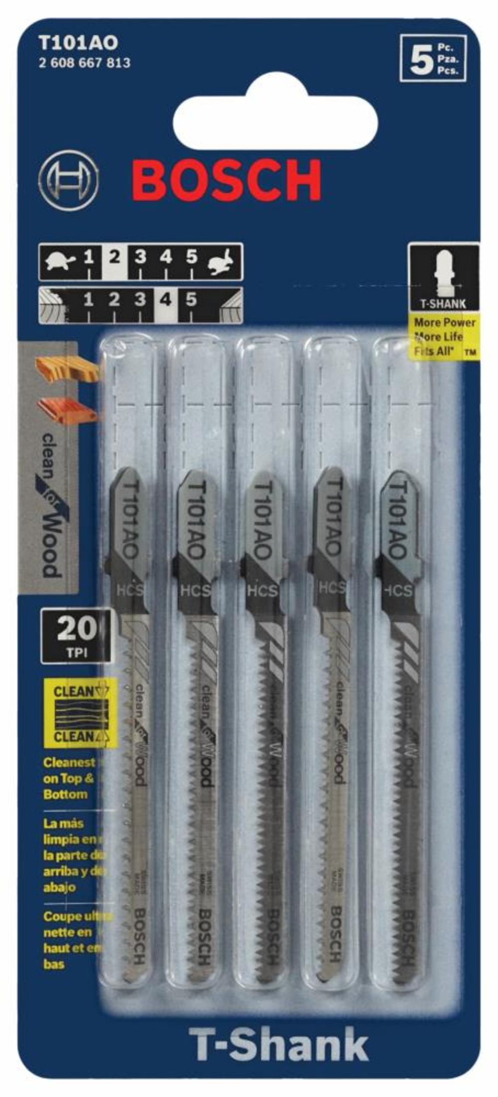 

Bosch 5 pc. 3-1/4 In. 20 TPI Clean for Wood T-Shank Jig Saw Blades