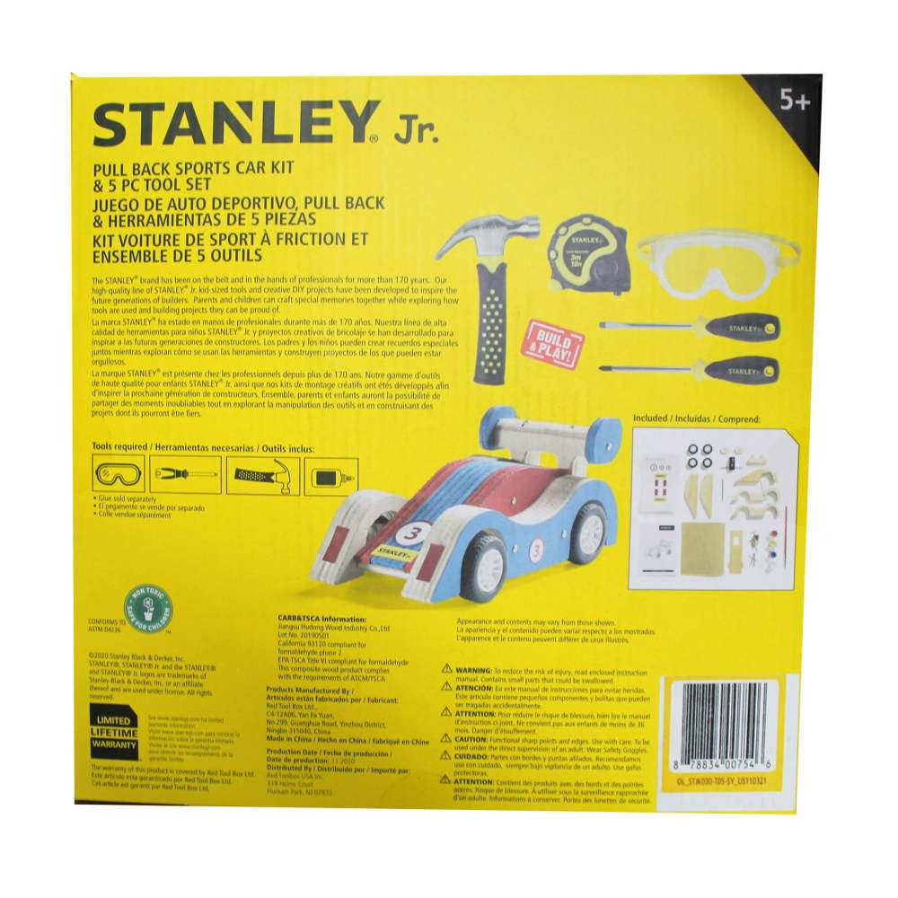 Stanley Jr Pull-Back Sports Car Kit & 5-Piece Tool Set