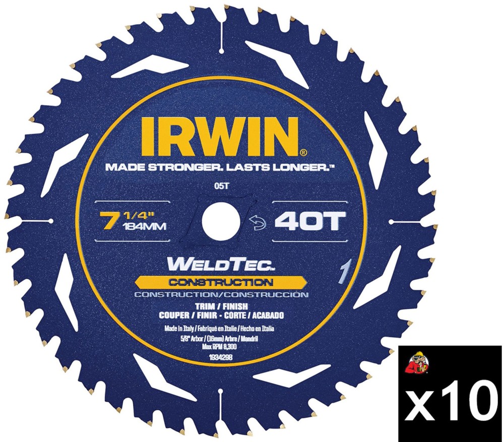 5 Irwin Weldtec 7-1/4 Carbide Tip Circular Saw Blades 40t 40 Tooth Trim Finish
