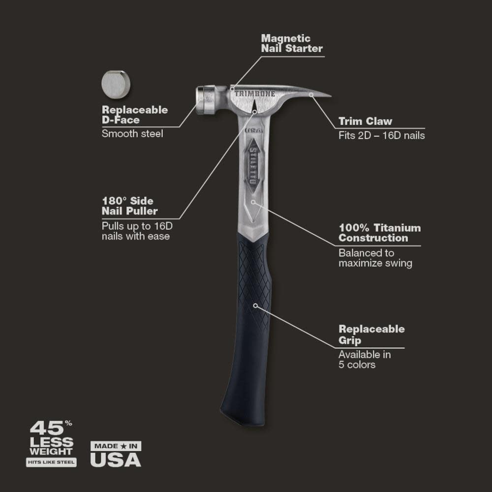 Stiletto TRIMBONE 10oz Titanium Finish Hammer TRMB - Acme Tools