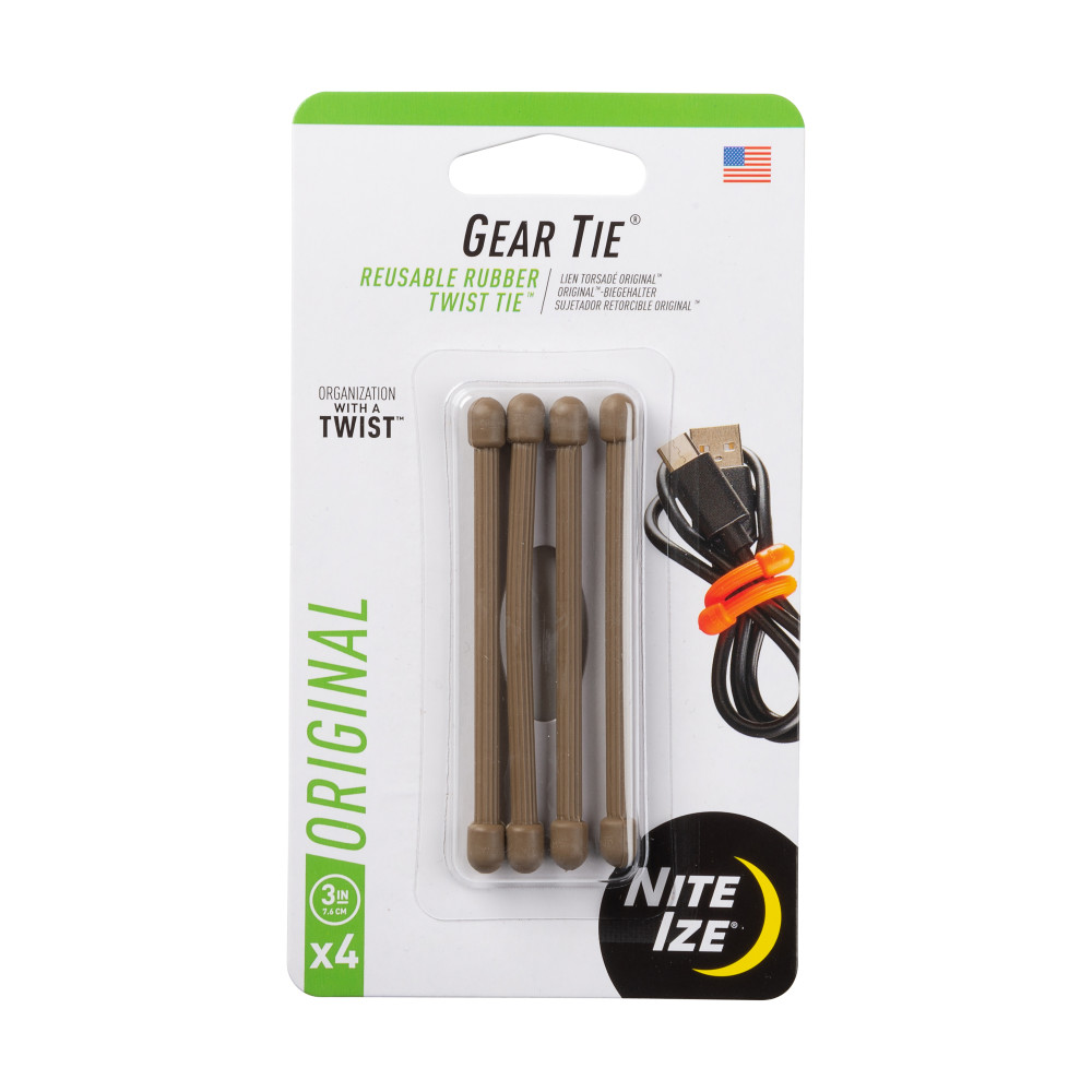 

Nite Ize Gear Tie Reusable Rubber Twist Tie 3" 4pk Coyote
