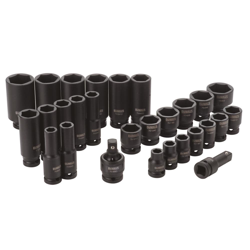 

DEWALT 28 Piece 1/2 in Drive Standard & Deep Impact Socket Set 6 PT