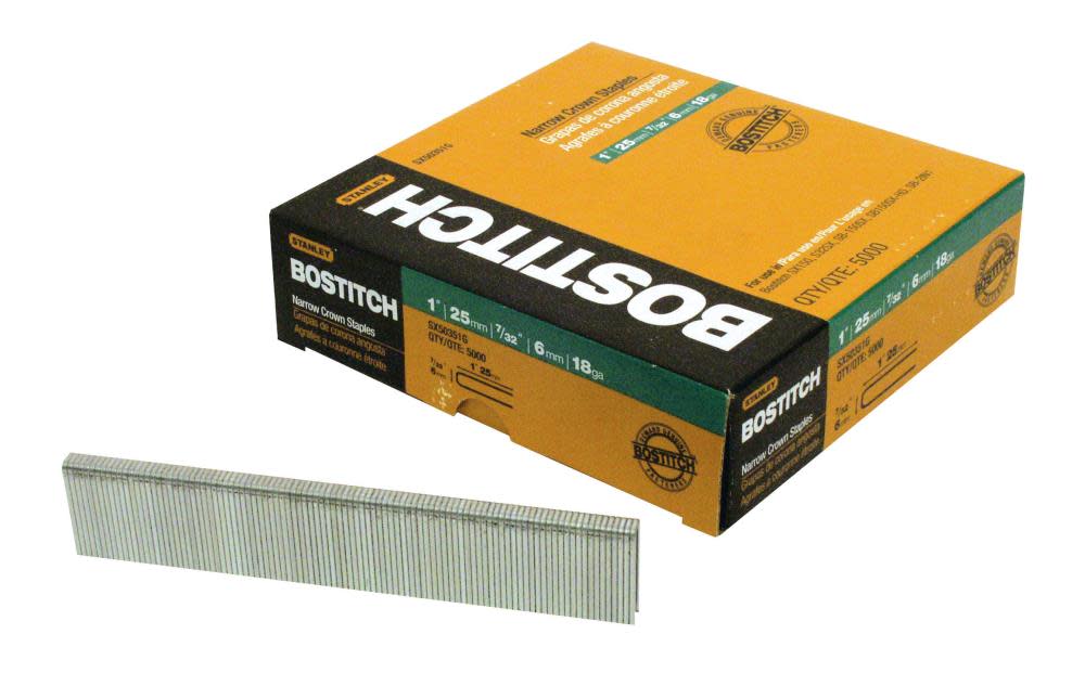 

Bostitch 1 In. 18 Gauge 7/32 In. Narrow Crown Finish Staple