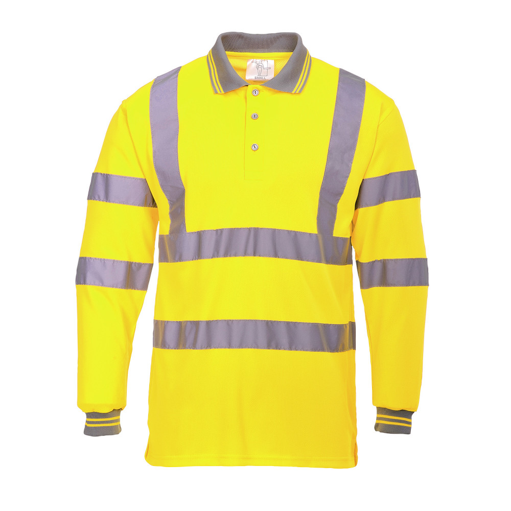 Portwest Yellow Hi-Vis Long Sleeved Polo Shirt - Large