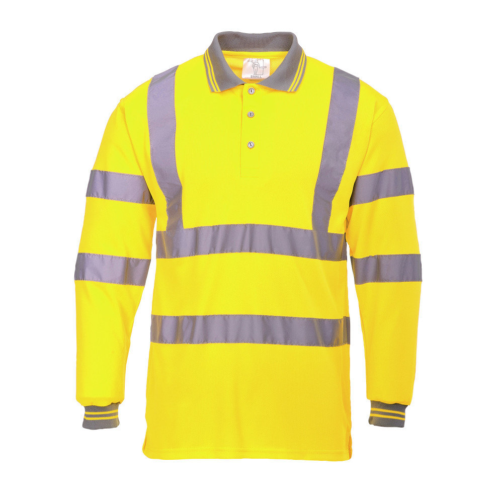 Portwest Yellow Hi-Vis Long Sleeved Polo Shirt – Large