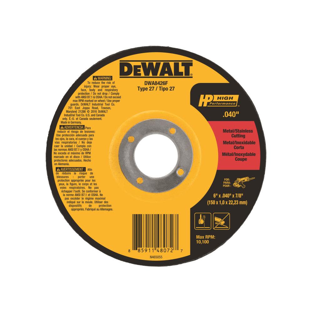 

DEWALT 6 x .040 x 7/8 T27 HP Cut-Off Wheel