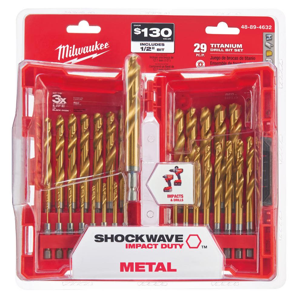

Milwaukee 29-Piece Titanium Nitride SHOCKWAVE Red Helix Drill Bit Kit