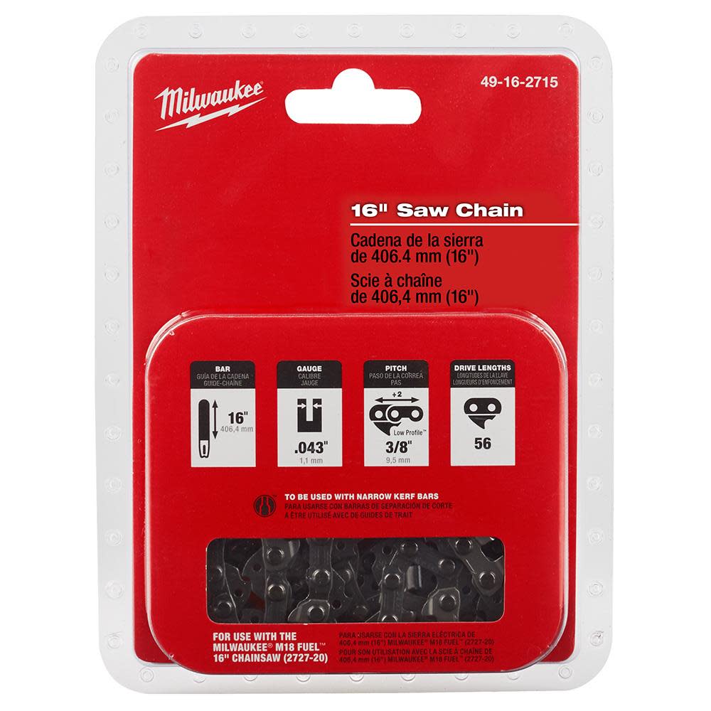 

Milwaukee 16 in. .043 56 Link Replacement Chainsaw Chain