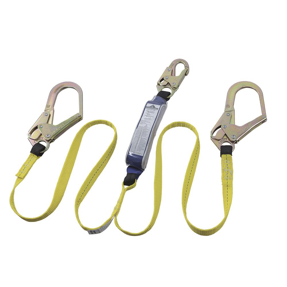

Peakworks Shock Absorbing Double Leg Lanyard with Snap and Form Hooks 6 Ft. L. UV and Abrasion Resistant Polyester Webbing Green/Black