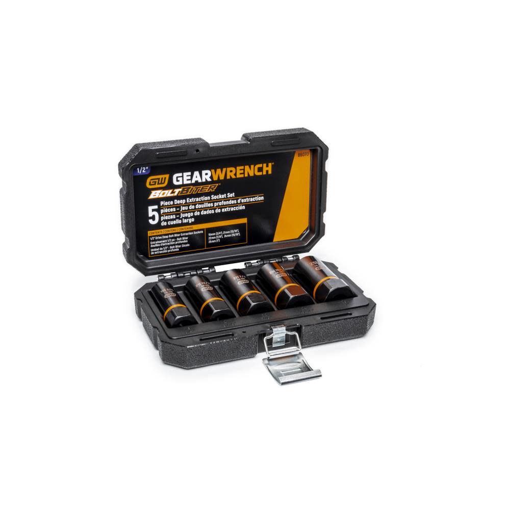 

GEARWRENCH 5 Pc 1/2" Drive Bolt Biter Deep Extraction Socket Set
