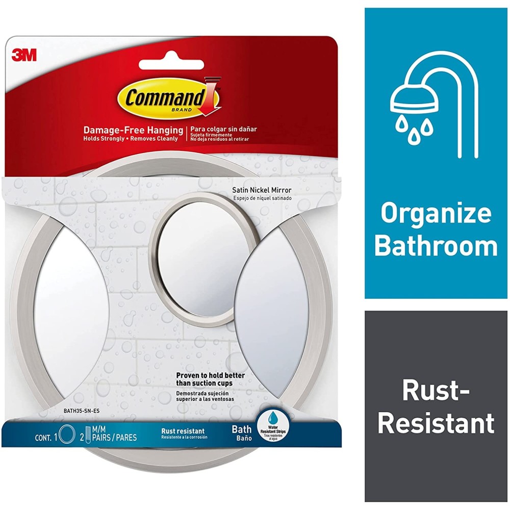 3M Command Bath Satin Nickel Metal Mirror 5000490 - Acme Tools 3M Command Bath Satin Nickel Metal Mirror 5000490 - Acme Tools