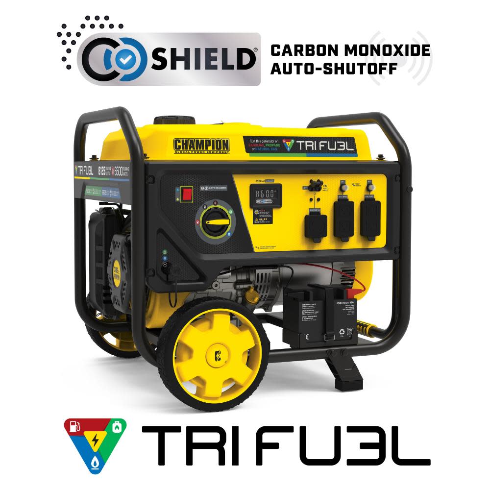 

Champion Power Equipment Tri Fuel Portable Generator 6500 Watt with CO Shield & Electric Start
