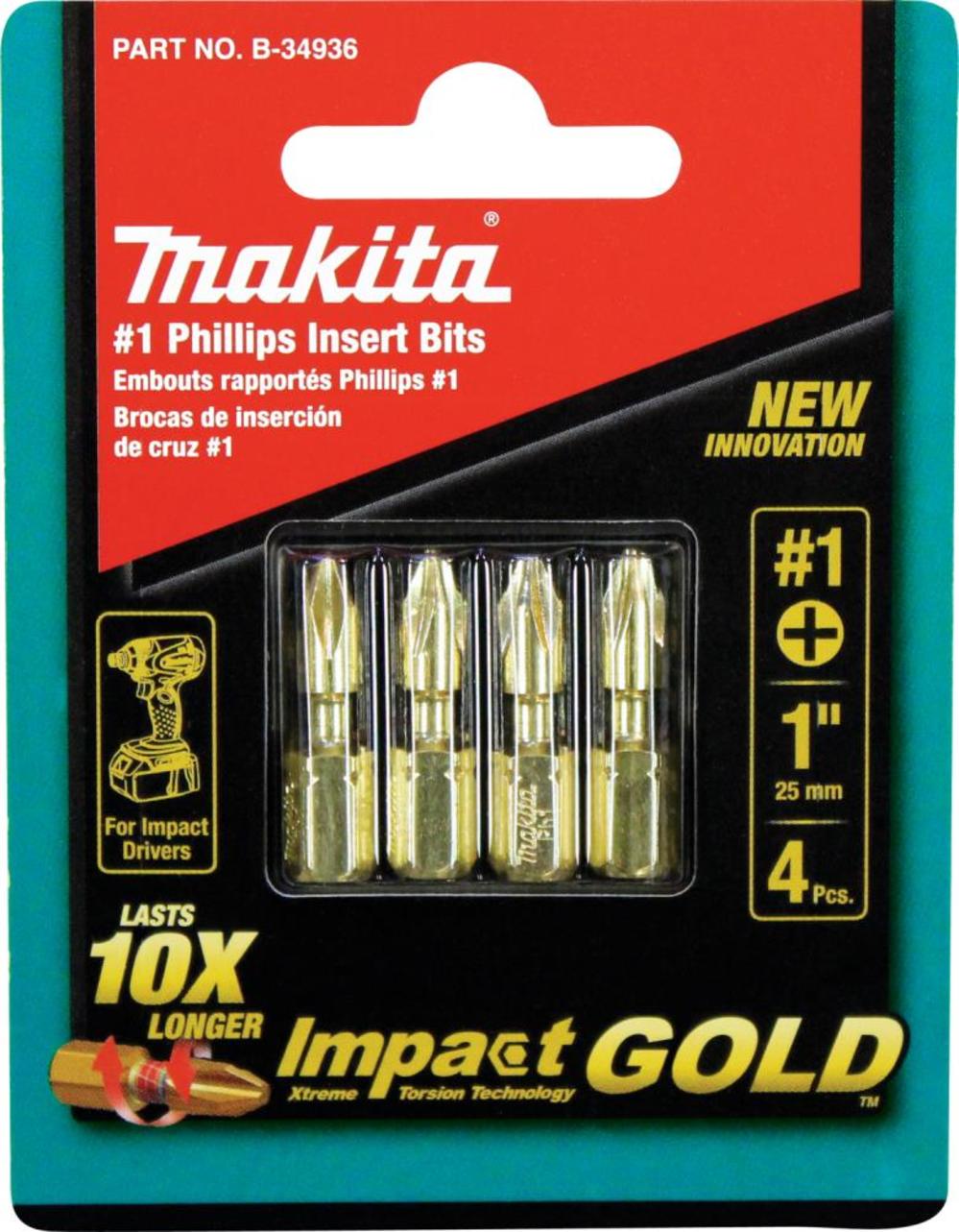 

Makita Impact GOLD #1 Phillips Insert Bit 4 pc.