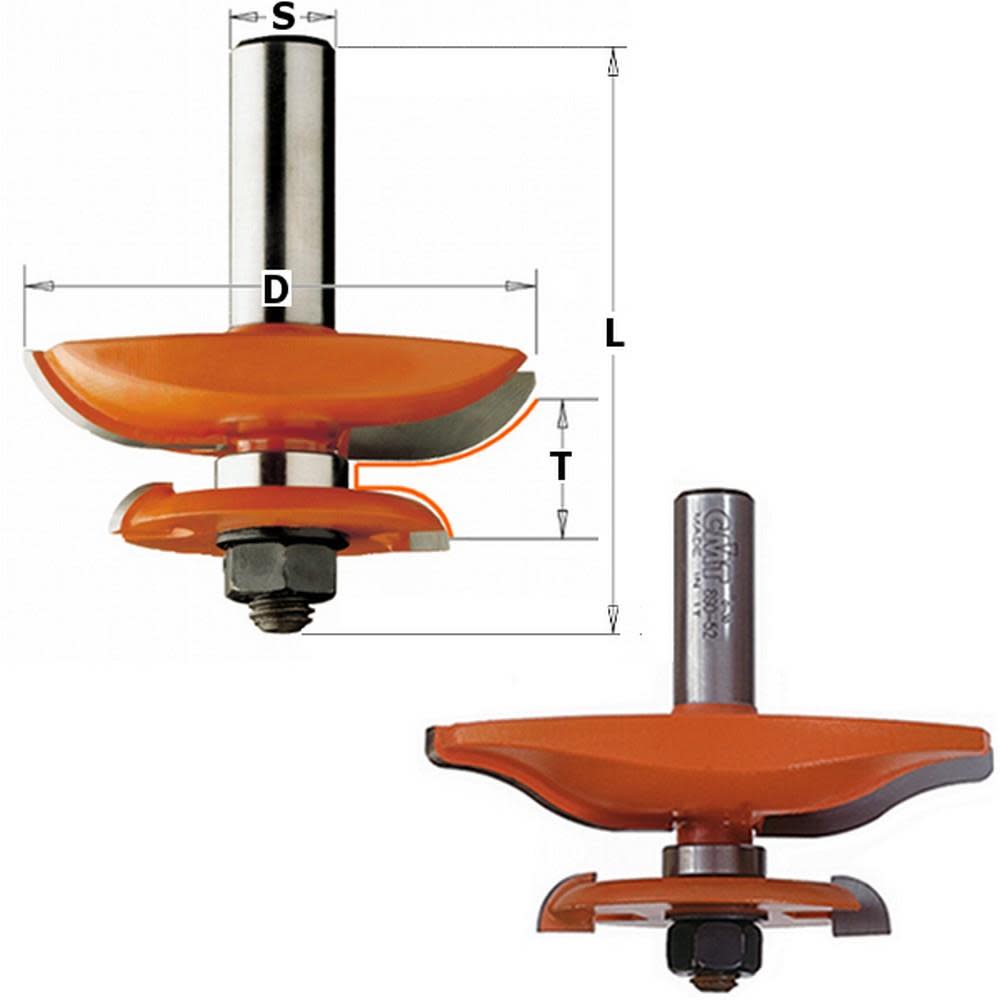 CMT Raised Panel Bit with Back Cutter 3-1/2 In. Diameter 1/2 In. Shank