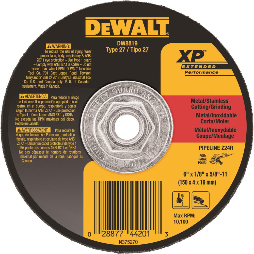 

DEWALT 6 In. x 1/8 In. x 5/8 In. to 11 XP Grinding Wheel