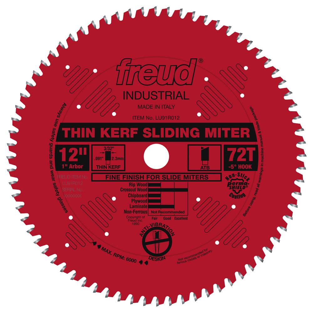 

Freud 12" Thin Kerf Sliding Compound Miter Blade with Perma-SHIELD Coating