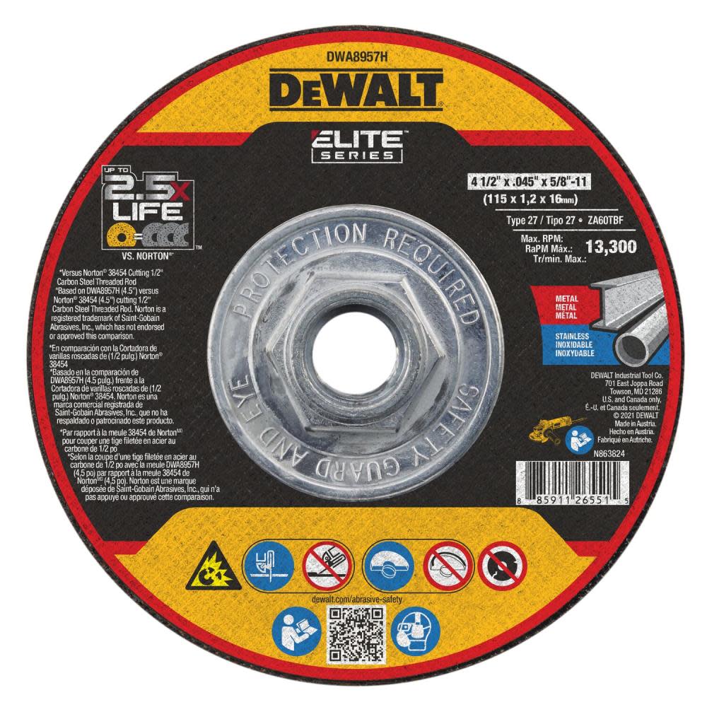 

DEWALT Mini Hub Wheels 4 1/2" x .045" x 5/8"-11 XP T27