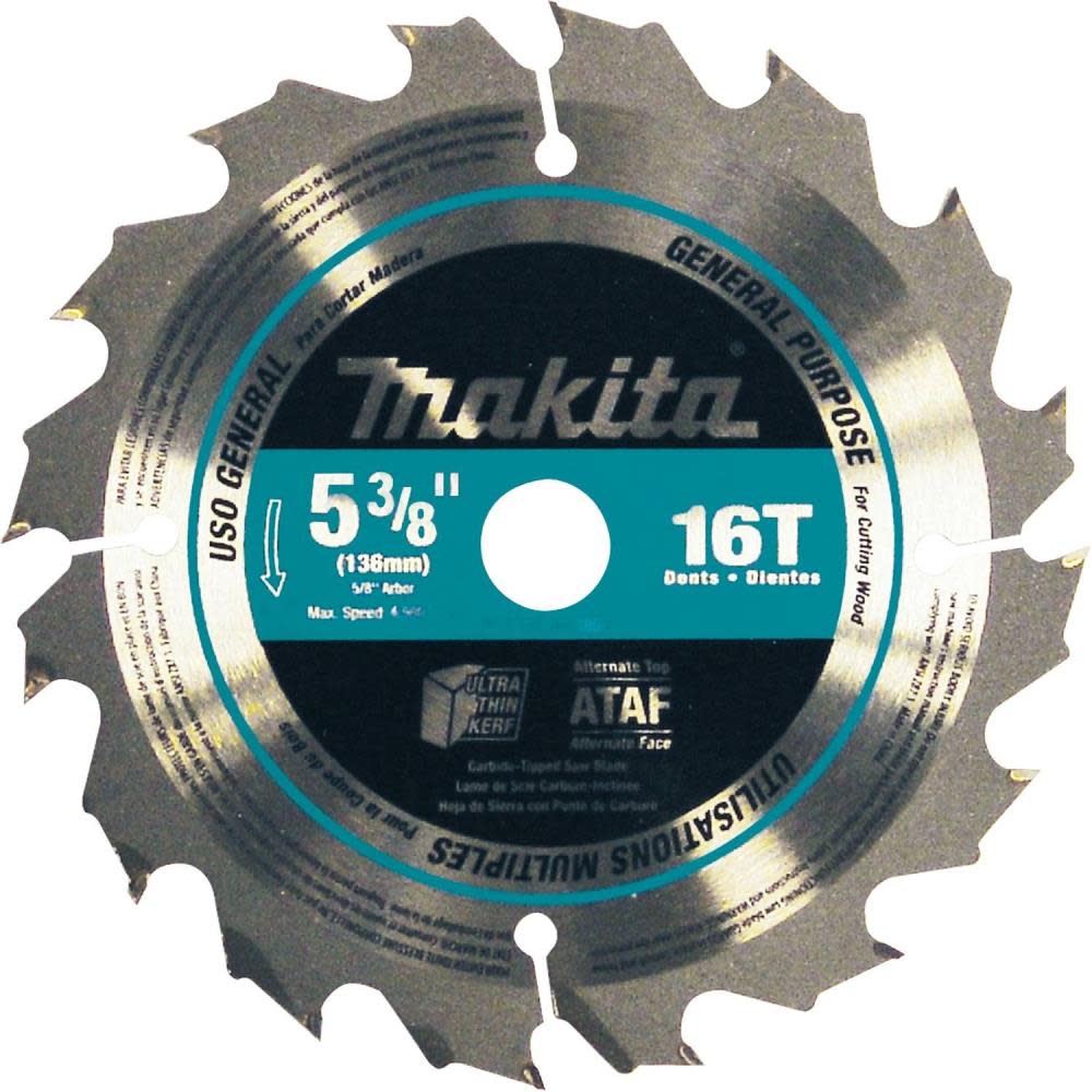

Makita 5-3/8 in. 16T Carbide-Tipped Circular Saw Blade General Purpose