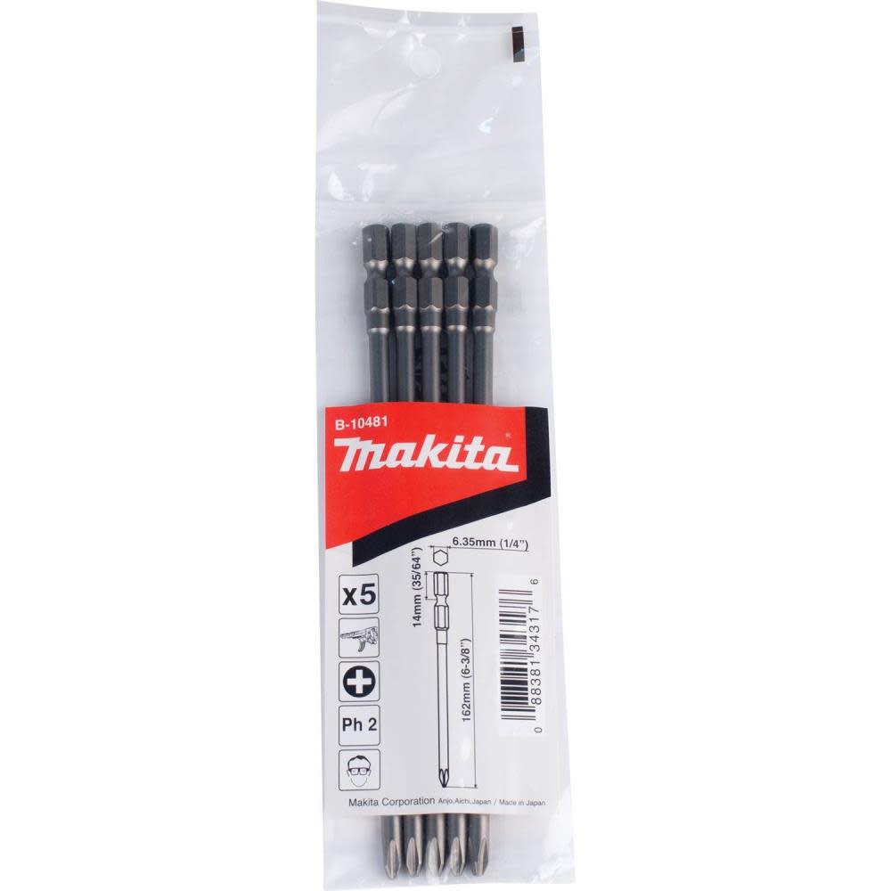 Makita 6 3 8 Inch 2 Phillips Power Bit for XRF02 5pk B 10481 Acme Tools