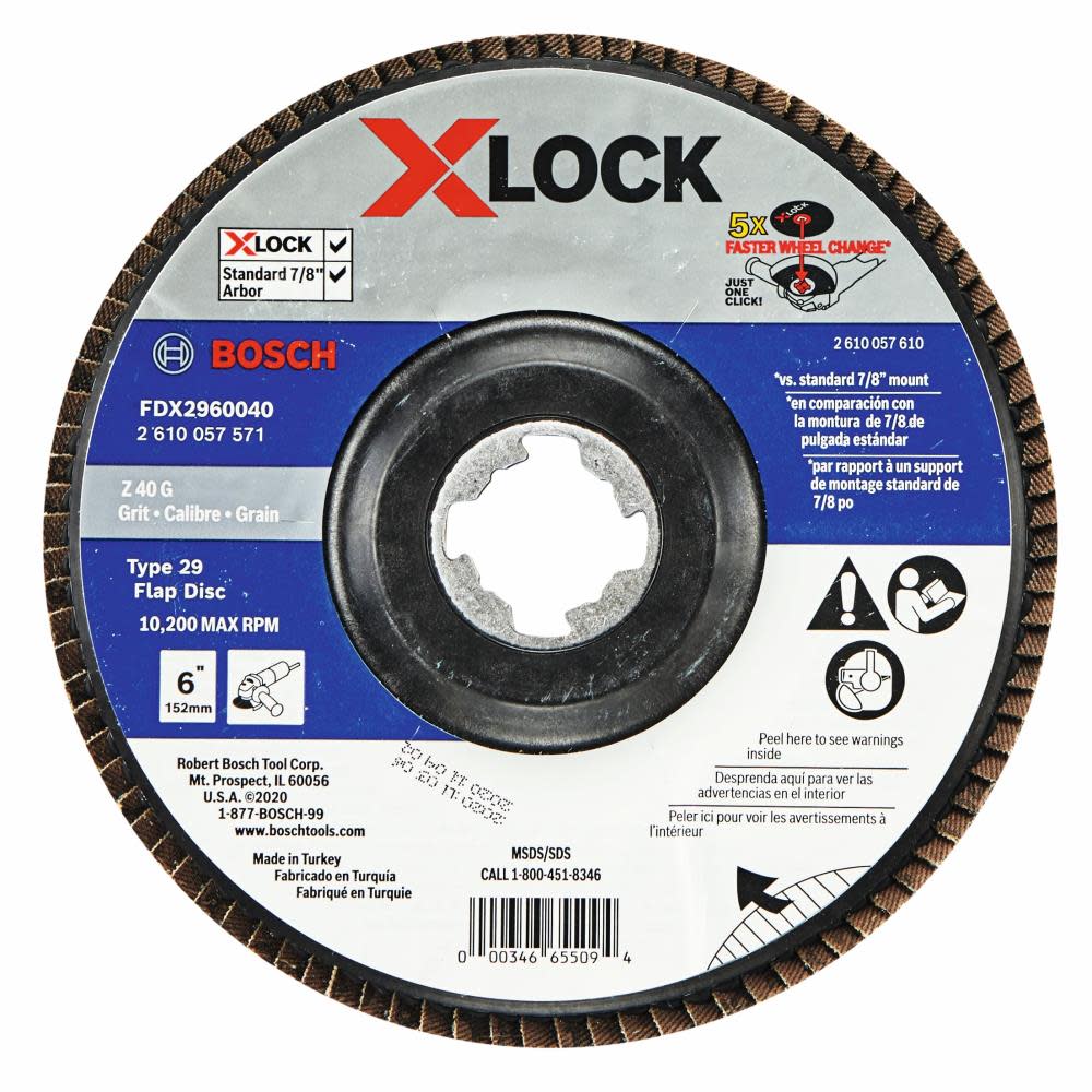 

Bosch X LOCK Arbor Type 29 40 Grit Flap Disc 6"