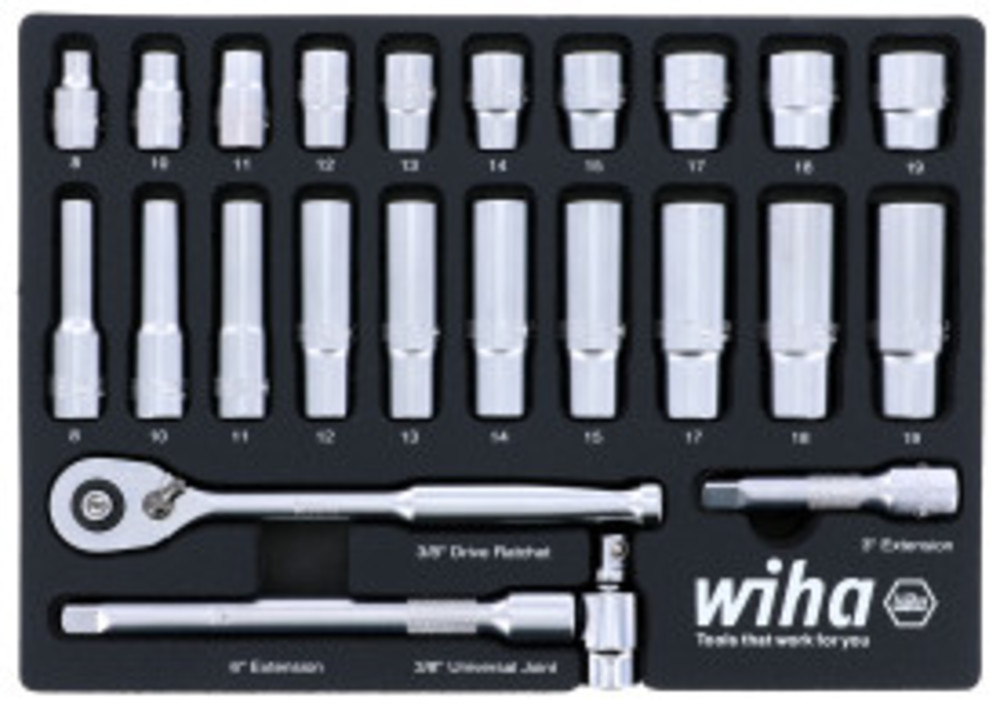 Wiha 3/8 Drive Professional Socket Tray Set Metric 24pc