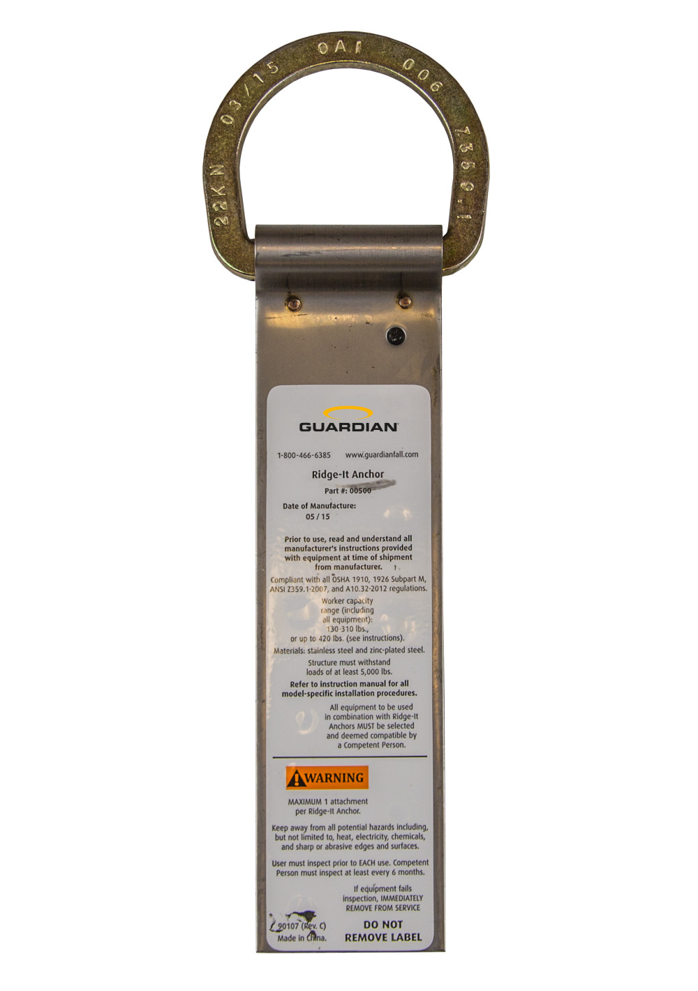

Guardian Fall Protection Ridge-It Anchor 9 3/4" with Single D Ring