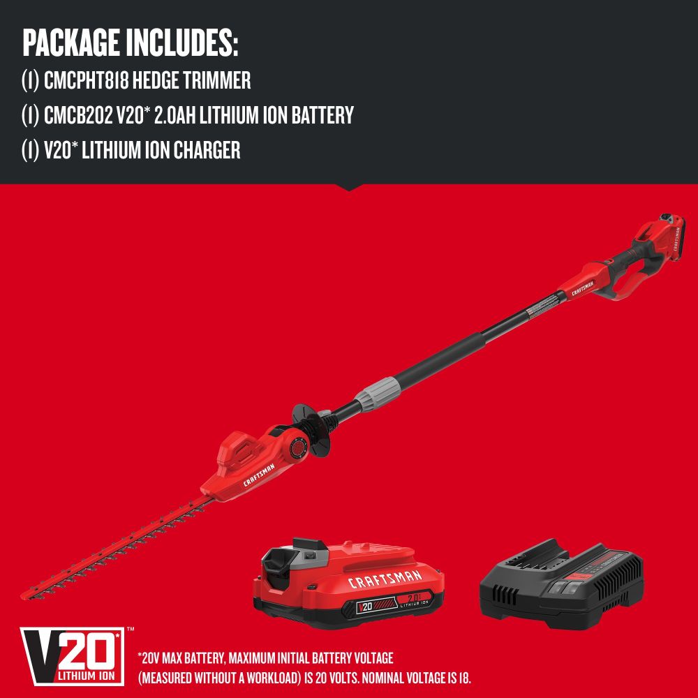 CRAFTSMAN V20 18 Inch Cordless Pole Hedge Trimmer 2Ah Kit CMCPHT818D1 Acme Tools