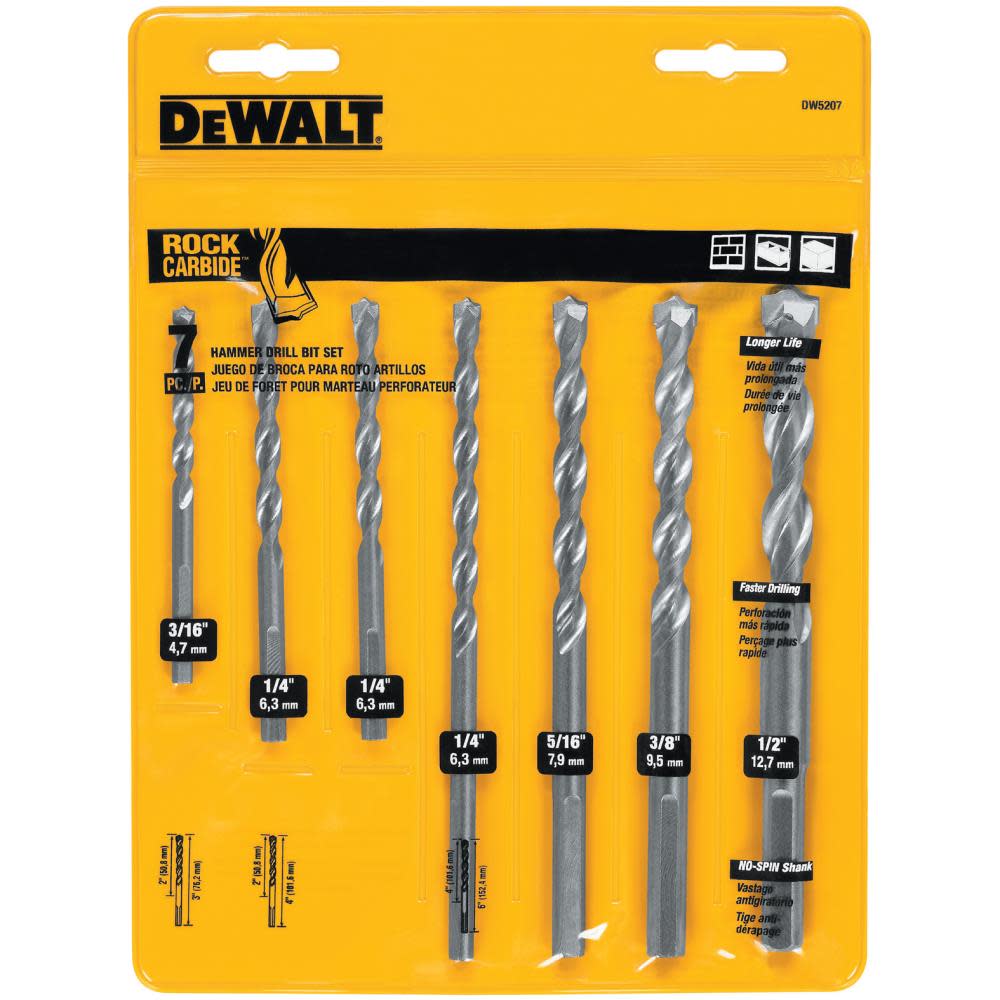 7 pc. Percussion Mason Drill Bit Set DW5207 from DEWALT Acme Tools