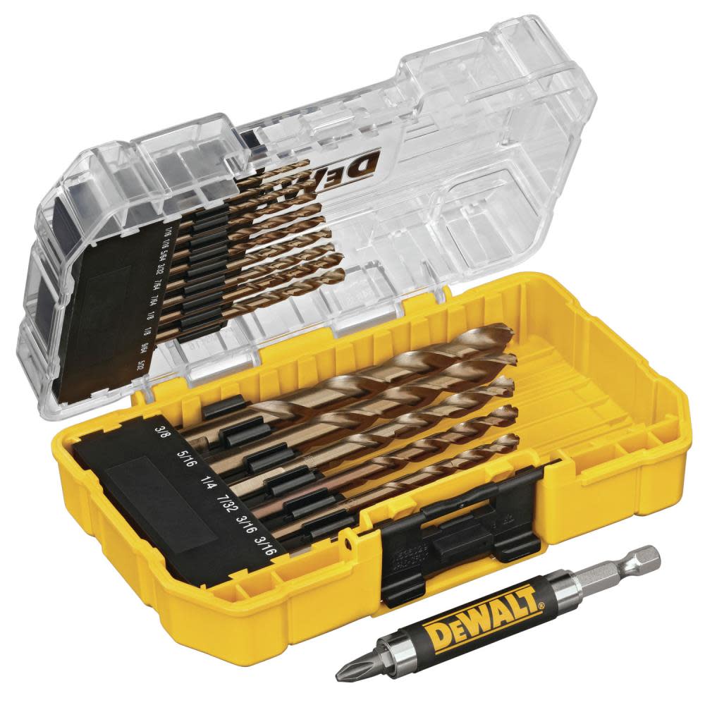 DW1170 DEWALT 17 Piece Gold Ferrous Pilot Point Drill Bit Set Part Number DW1170 DEWALT 17 Piece Gold Ferrous Pilot Point Drill Bit Set Part Number