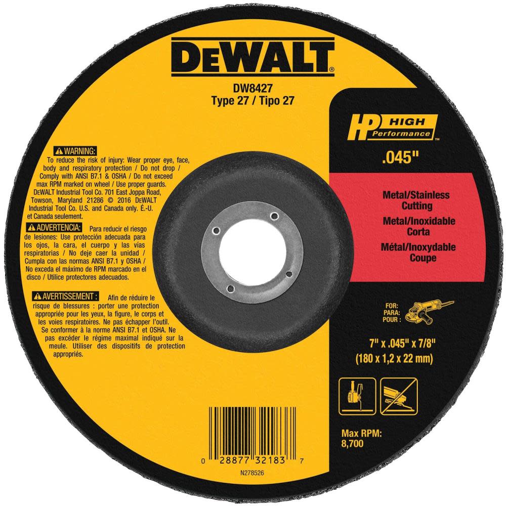 

DEWALT Cutting Wheel 7" X .045" X 7/8" HP T27