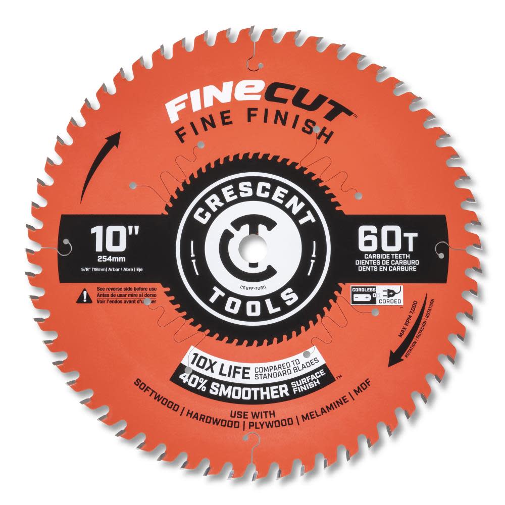 Crescent Circular Saw Blade 10" x 60 Tooth Fine Cut Fine Finishing