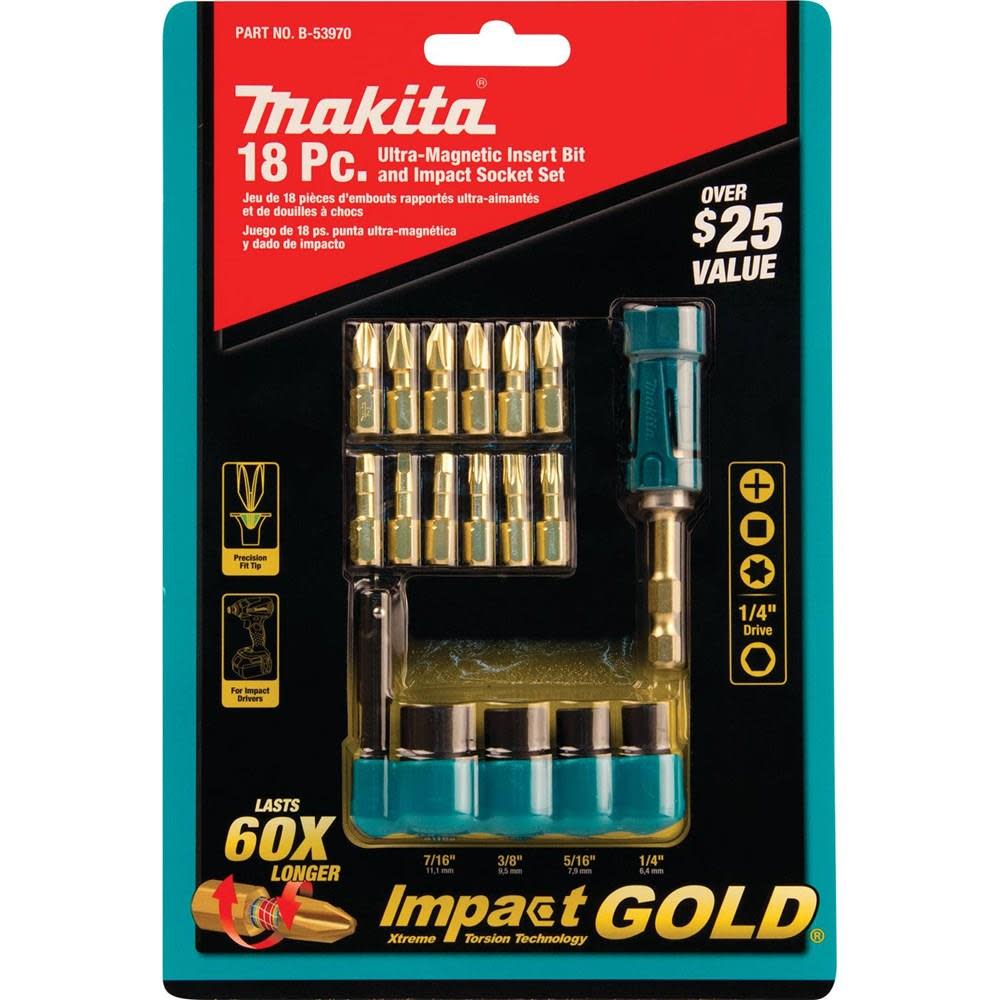 Makita Impact Gold Driver Bit and Socket Set 18 Piece B 53970 Acme Tools