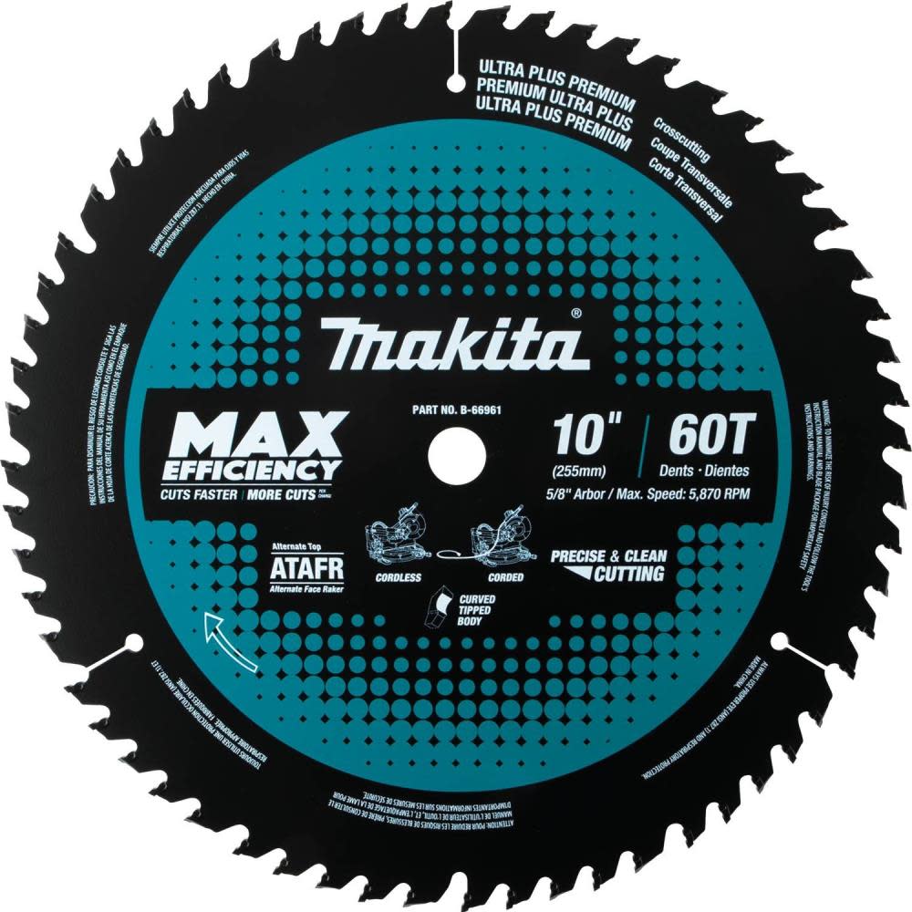 

Makita 10" 60T Carbide-Tipped Max Efficiency Miter Saw Blade