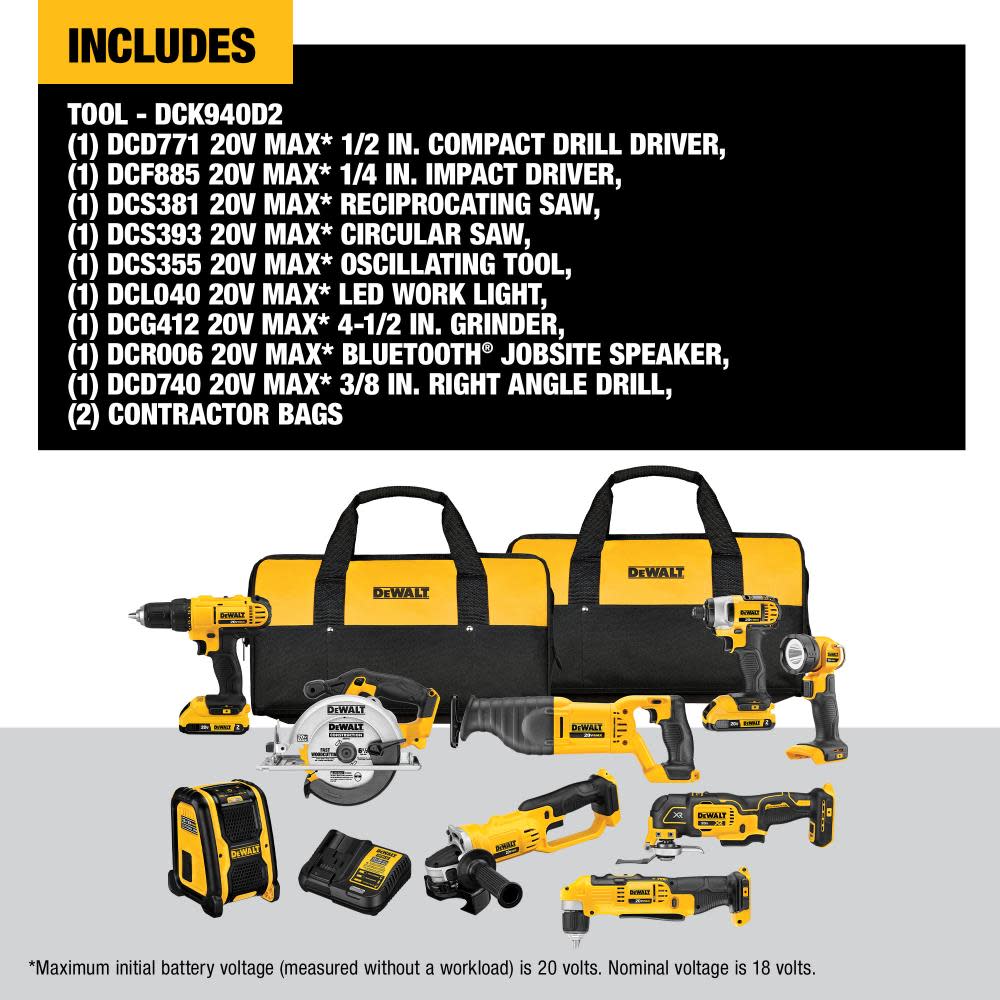 DEWALT 20V Max 9 Tool Combo Kit with Soft Case DCK940D2 Acme Tools