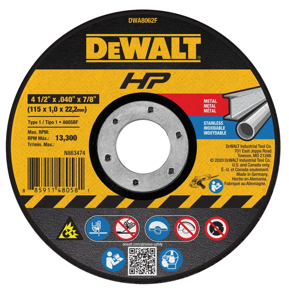 DEWALT 4-1/2 x 0.040 x 7/8 T1 HP Cut-Off Wheel DWA8062F