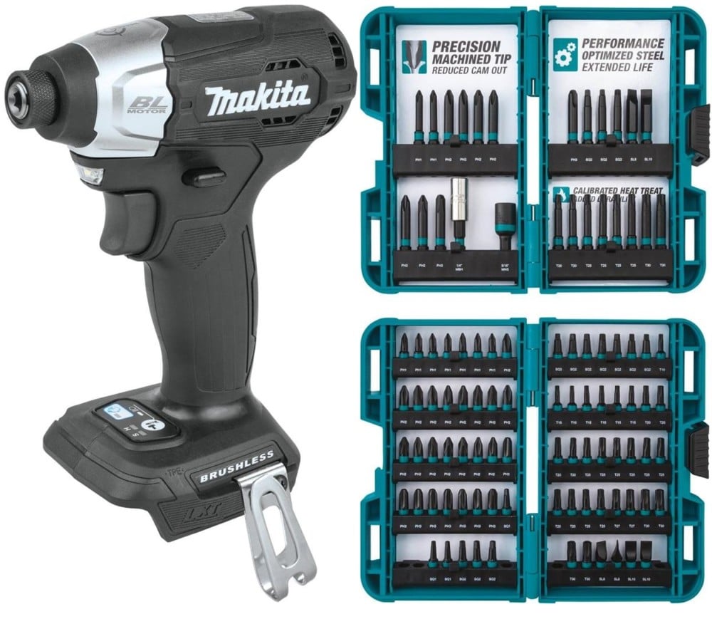View Makita 18V LXT Impact Driver Lithium Ion Sub Compact Brushless Cordless (Bare Tool) & ImpactX 100 pc. Driver Bit Set Bundle