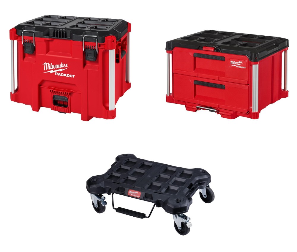 

Milwaukee PACKOUT XL Tool Box 2 Drawer Tool Box Dolly Bundle