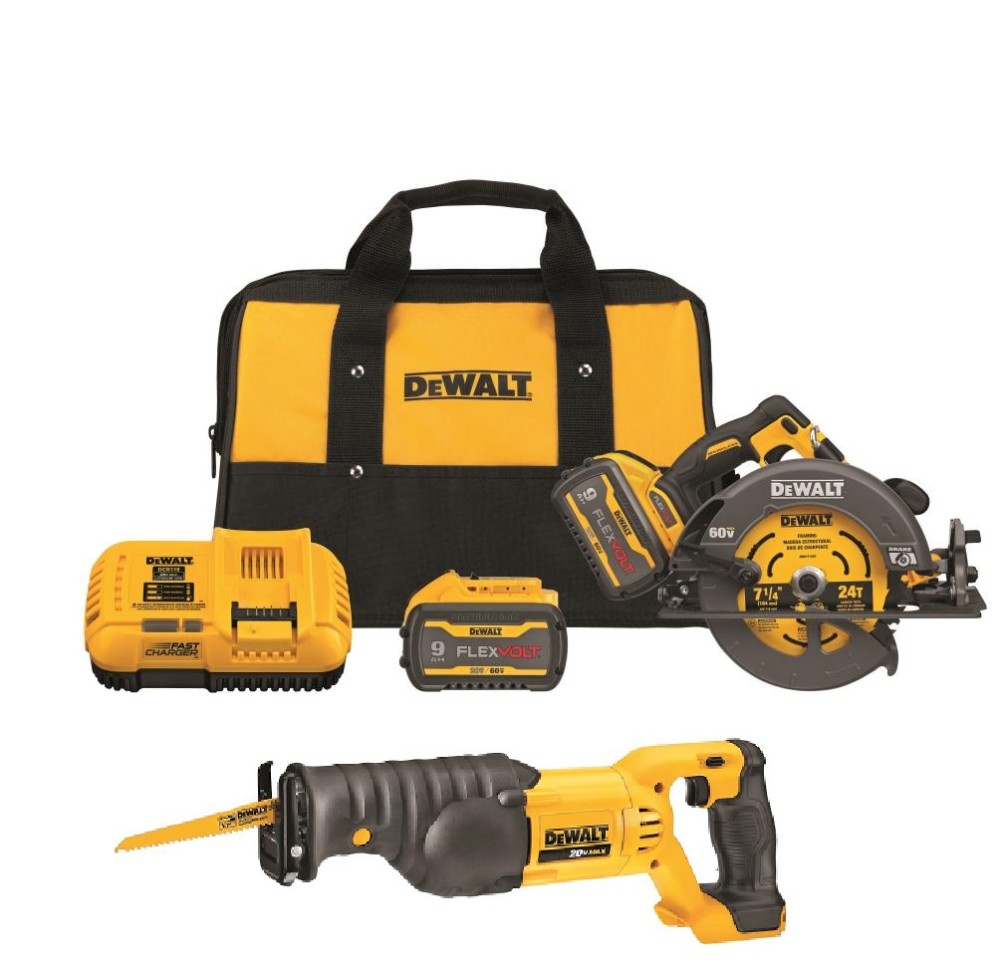 

FLEXVOLT 60V MAX 7-1/4" Brushless Circular Saw with Brake and 20V Max Li-ion Reciprocating Saw Kit Bundle