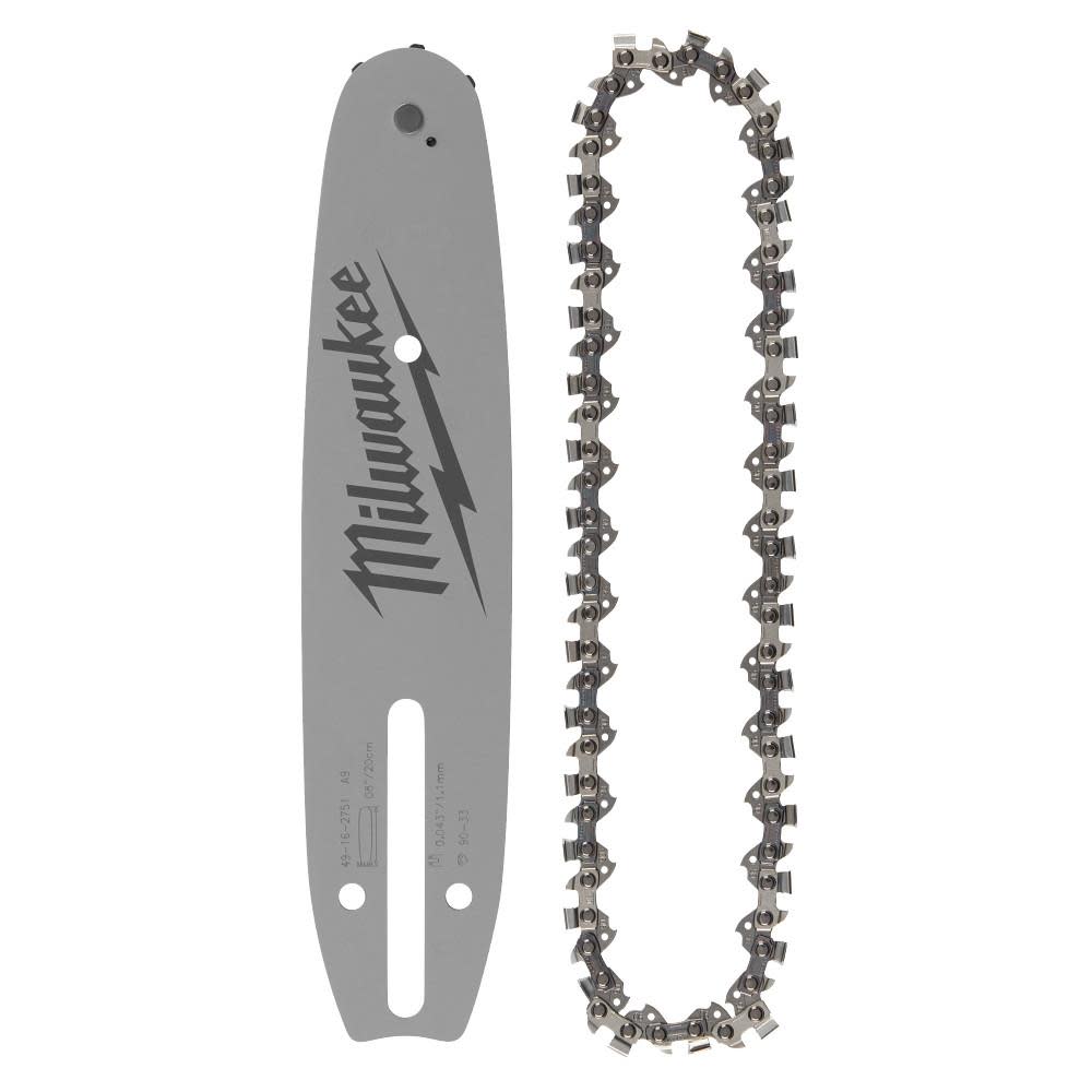 Milwaukee 8 Inch  3/8 Inch LOW PROFILE Pitch, .043 Inch Gauge Saw Chain and Guide Bar Set
