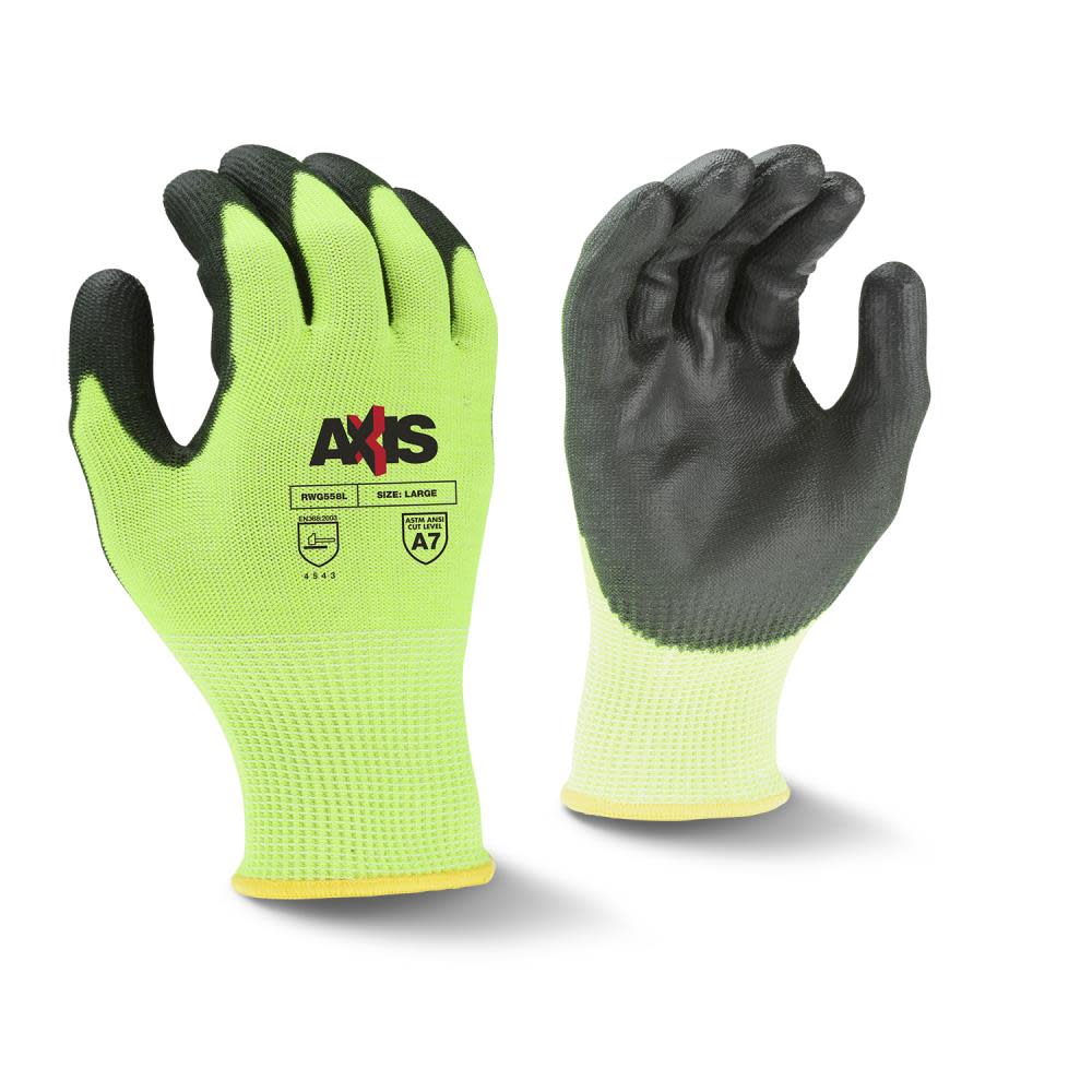 Radians AXIS Work Gloves Cut Level A7 Polyurethane Coated XL