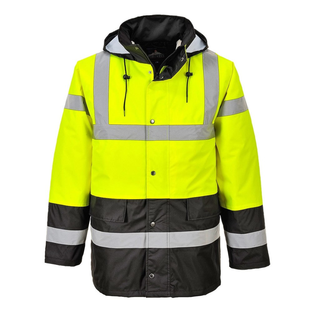 Portwest Yellow and Black Hi-Vis Contrast Traffic Jacket - Large -  US466YBRL