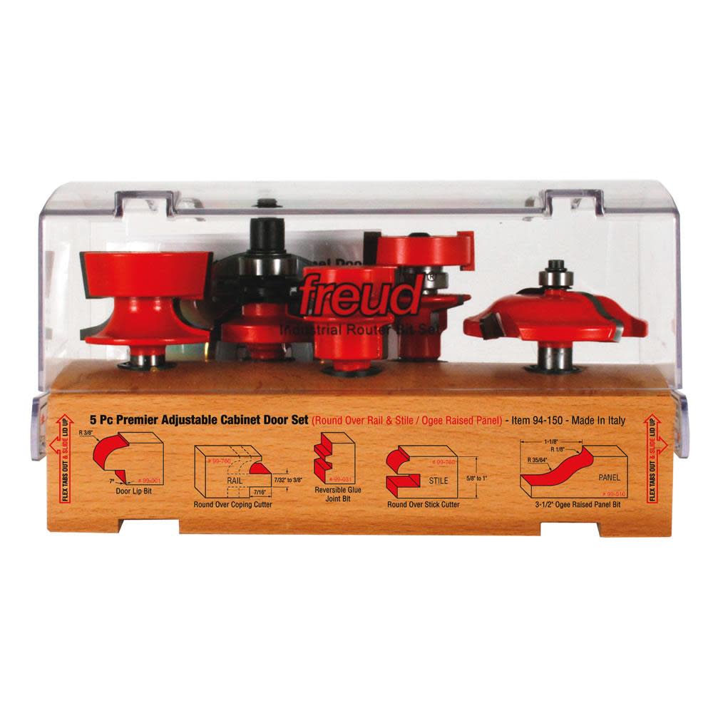 

Freud 5 piece Premier Adjustable Cabinet Bit Set